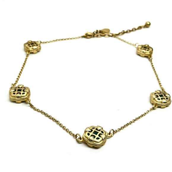 GEORGE AQUA BLUE GREEN CLOVER NECKLACE GOLD TONE STATION STYLE 18" ADJUSTABLE - Picture 14 of 16